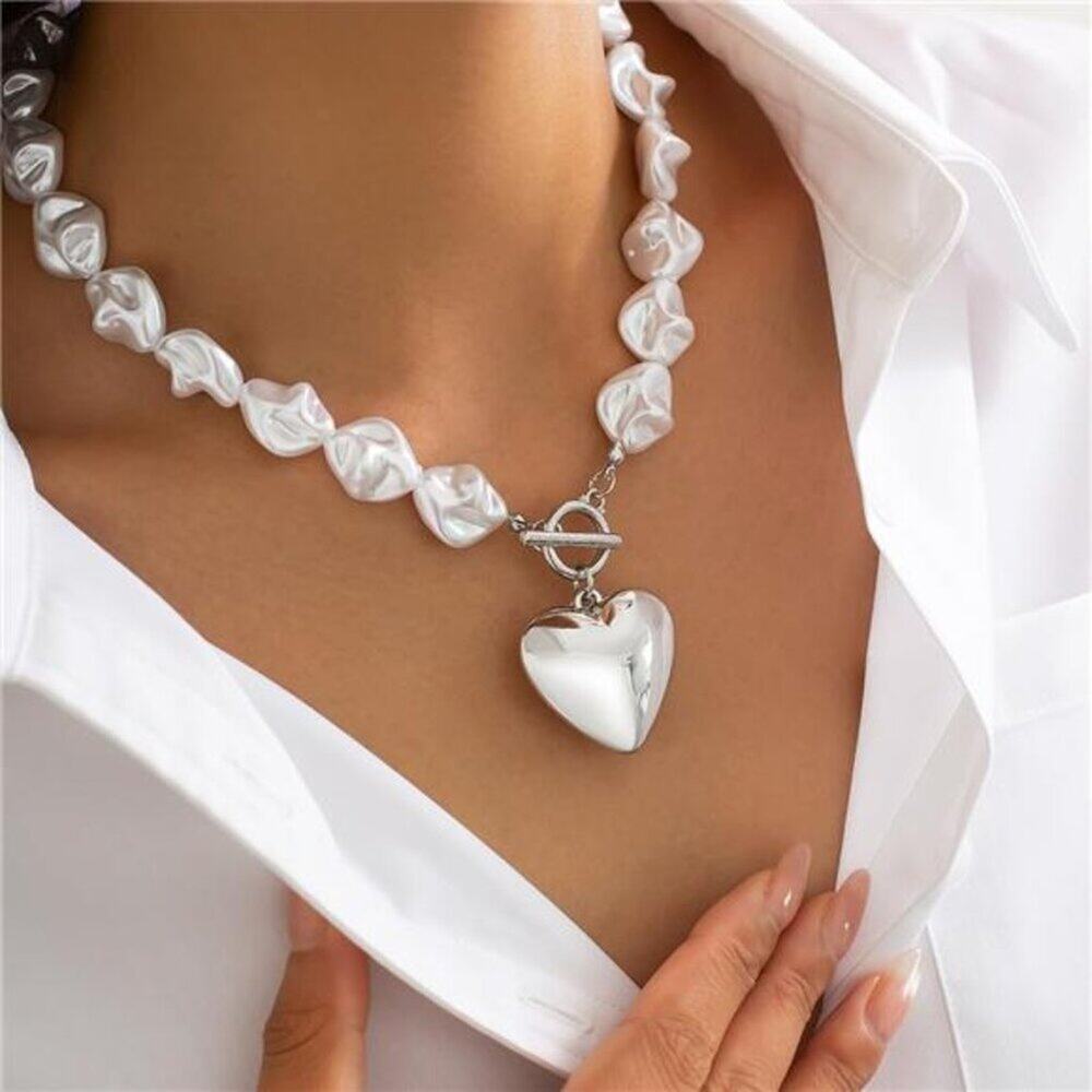 Chunky Necklace for Women Trendy Statement Necklaces Big Heart Pendant OT